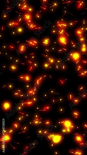 Abstract, bright, rapid fiery sparks. 4K video. Stunningly conveys the atmosphere of heat and expansion of fire. Motion design.
