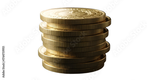 Stack of gold coins isolated on transparent background