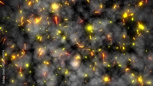 Abstract, bright, rapid fiery sparks. 4K video. Stunningly conveys the atmosphere of heat and expansion of fire. Motion design.
