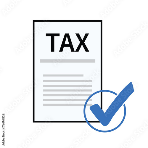 Tax document with check mark isolated on white background, representing financial compliance