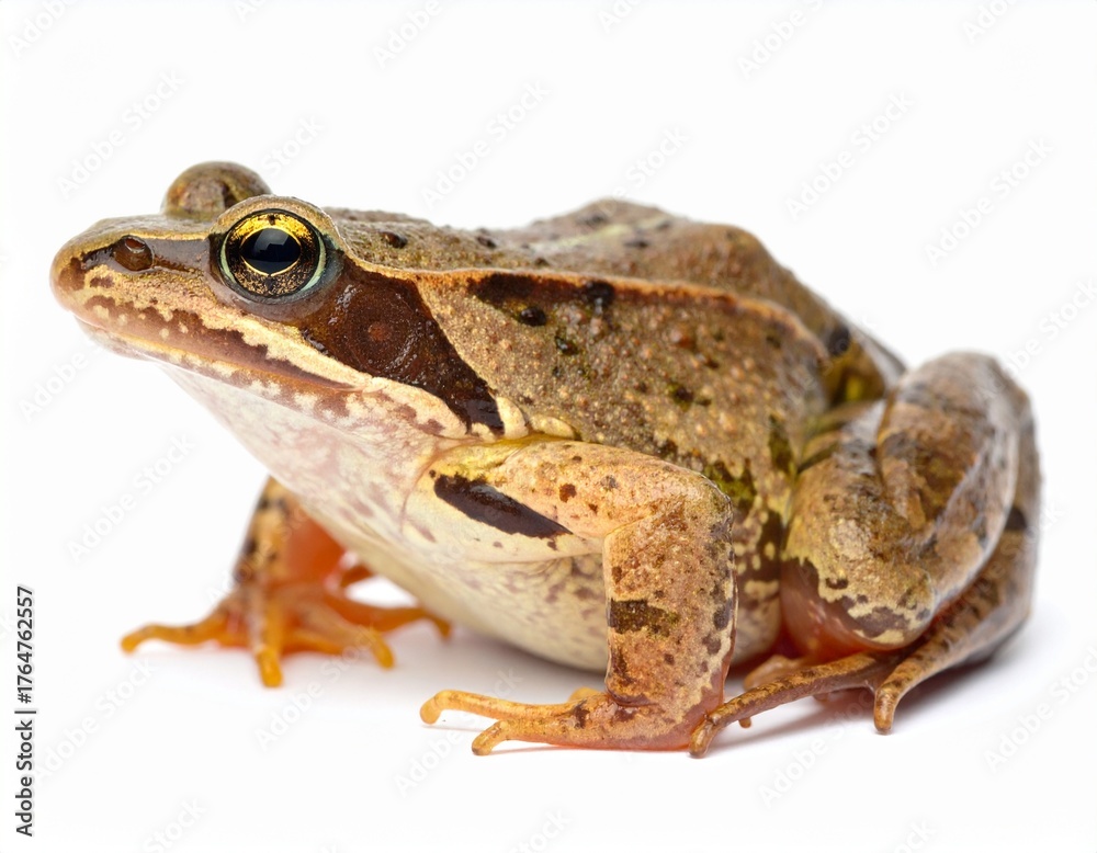 Fototapeta premium Close-Up of Brown Frog Rana Temporaria European Amphibian Species Isolated