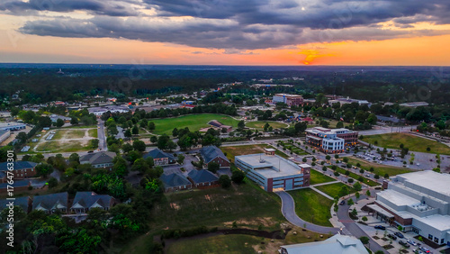 Tablou pe pânză Aerial landscape from Evans Town Center Park summer sunset in CSRA Augusta Georg