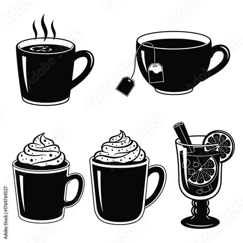 Hot drinks collection coffee cocoa