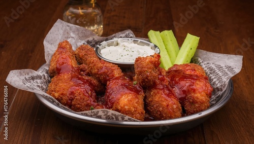 Barbecue chicken wings serv...