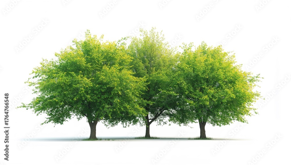 Obraz premium Single green trees standing alone on a white backdrop during summer
