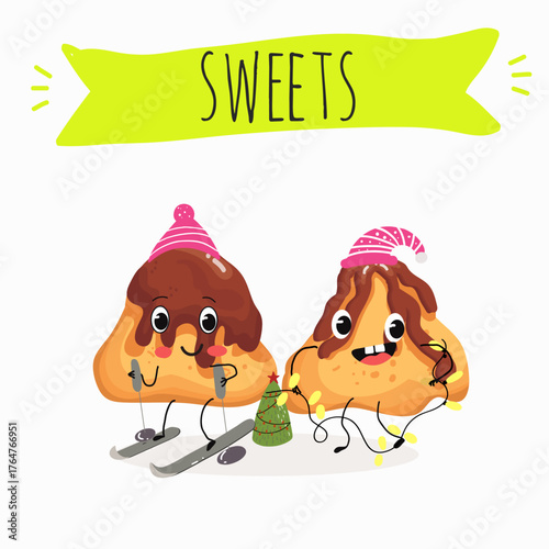 Tasty ice creams, ice-cream cones and popsicle, funny characters, hand drawn vector illustration.