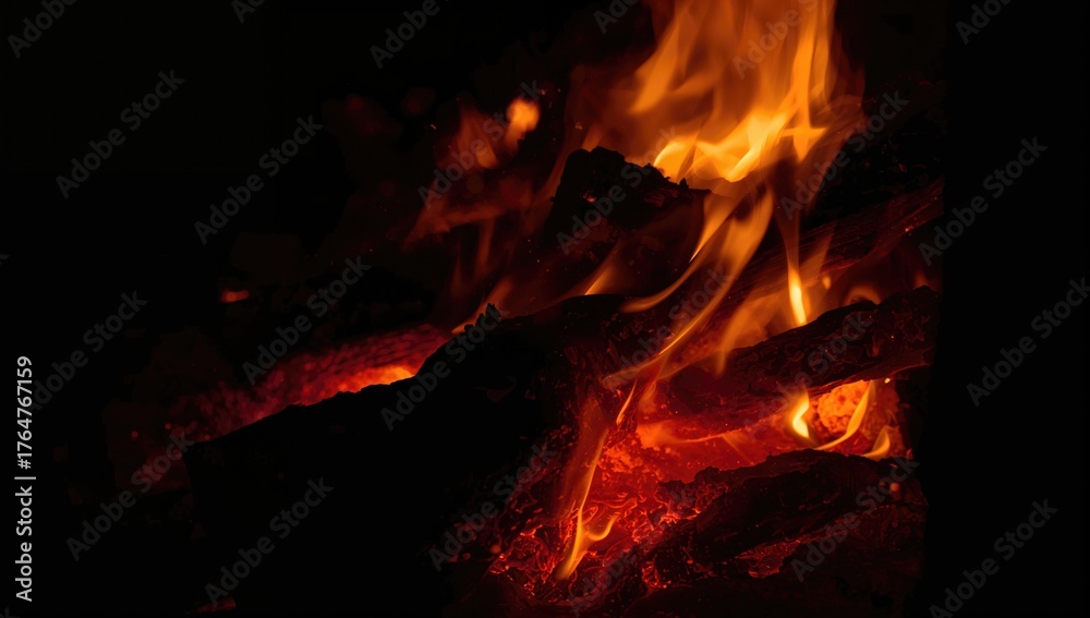 Fototapeta premium Intense close-up of glowing burning logs