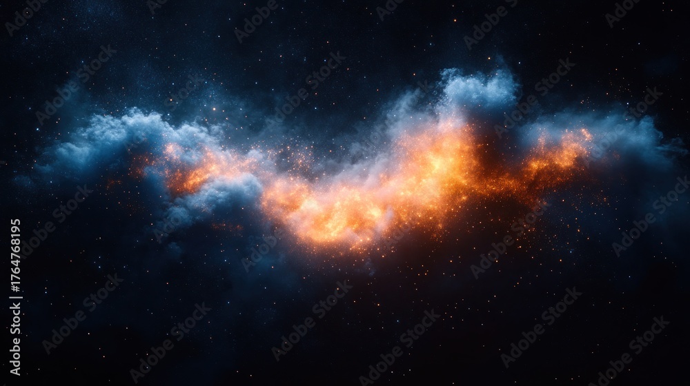 Naklejka premium Fiery nebula swirls against a dark cosmic background