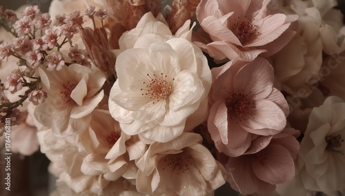 Faux blossoms in subtle sha...