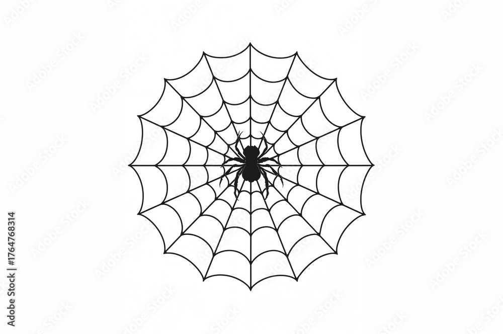 Obraz premium Elegant Halloween spider web line art on a clean white backdrop, ideal for festive party decor