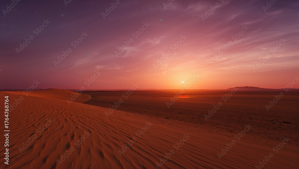Naklejka premium Sunset over the Martian desert landscape captured by space agency data