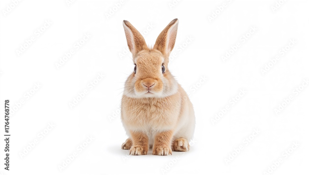 Fototapeta premium Picture of a white hare isolated on a plain backdrop, a rabbit in an upright position, design component