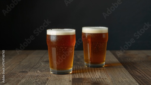 Two beer glasses placed on ...