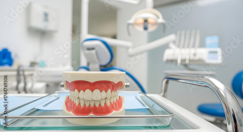 Dental Health Model for Education Demonstrating Oral Hygiene and Dental Care Importance in a Modern Clinic Setting Promoting Preventative Medicine and Patient Wellness Program