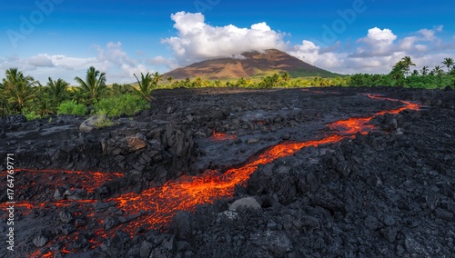 Obraz na płótnie Molten lava streaming from an active volcano