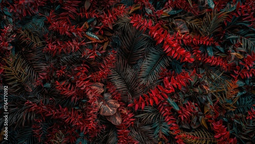 Background of red foliage w...