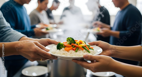 Community Meal: Sharing Kindness and Nourishment at Soup Kitchen Service, Volunteers Serving Healthy Food to Hungry People, Humanitarian Aid and Generosity Initiative