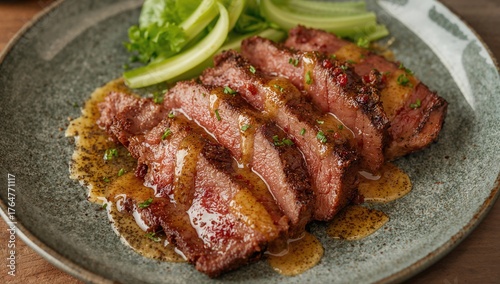 Close-up of sliced dry-aged...