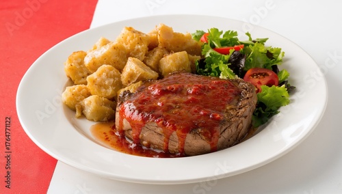 Pork chop steak served with...