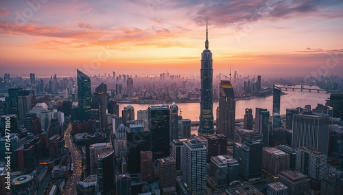 Sunset aerial perspective o...