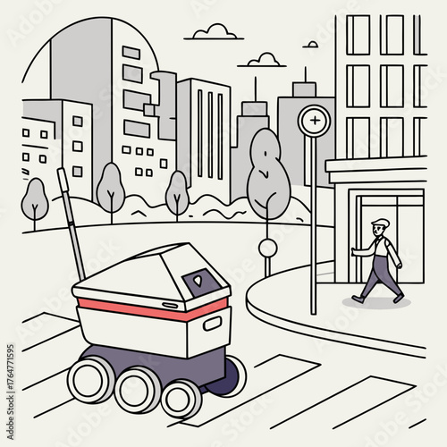 Vector art of delivery robot in city