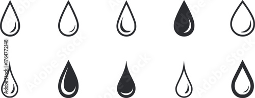 Black and white liquid droplet icons water