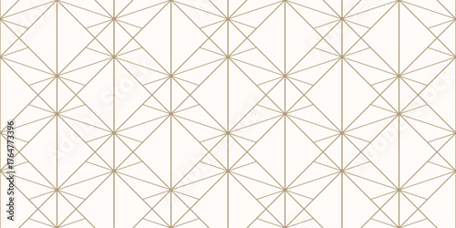 Luxury golden line pattern. Vector geometric seamless ornament with subtle grid, thin lines, diamonds, lattice. Abstract gold and white minimal background. Art deco texture. Minimalist repeated design
