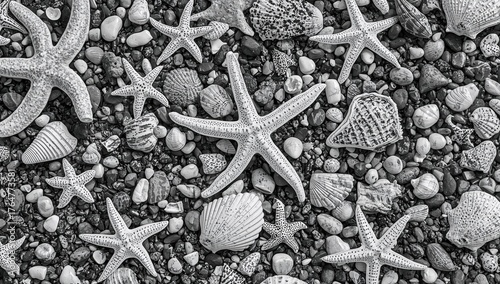 Various seashells, starfish...