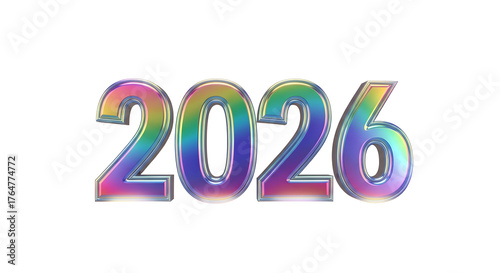 2026 iridescent metallic numbers on white background