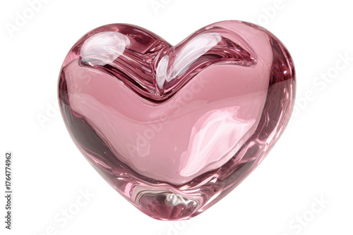 Pink glass heart object with smooth curves and reflections on black background image, Isolated On Transparent Background, Png Cut Out