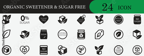 Sugar free and organic sweetener icons for healthy diet, wellness, fitness, and nutrition design. Perfect for eco friendly, natural, and health care projects