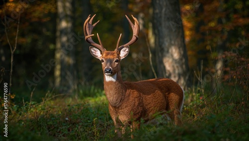 Young red deer with antlers...