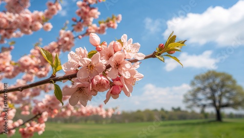 Springtime branch adorned w...