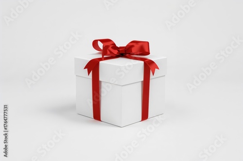 Red ribbon wrapped gift box...