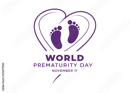 World Prematurity Day Illustration with Baby Footprints and Heart Shape on November 17th Awareness Campaign purple	
