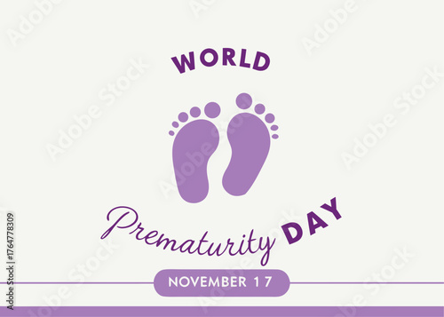 World Prematurity Day Illustration with Baby Footprints and Heart Shape on November 17th Awareness Campaign purple	
