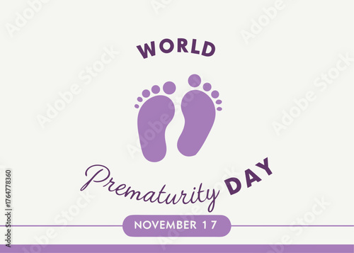 World Prematurity Day Illustration with Baby Footprints and Heart Shape on November 17th Awareness Campaign purple	
