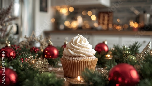 Festive cupcake being duste...