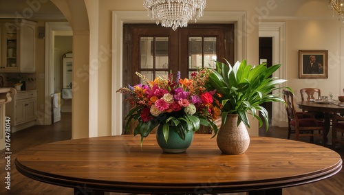 Spacious oval-shaped wooden...