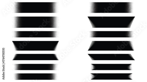 Vector art of a set of black grunge brush strokes and banners on a, offering a variety of shapes and textures for design use