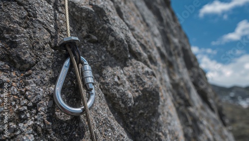 Securing a Rope Using a Carabiner on a Rock Face with a Safety Bolt