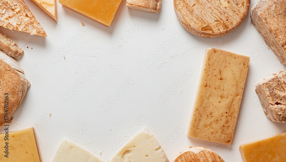Fototapeta premium Tasty Cheese Chunks Against a White Backdrop