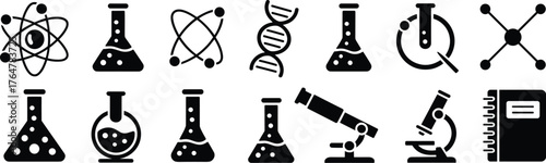 Science and Laboratory Icon Set | Chemistry, DNA, Atom, Beaker and Education Symbols Collection