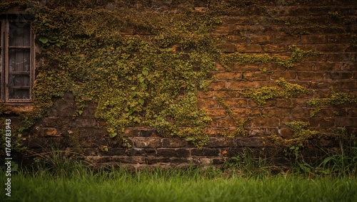 Vintage moss-covered brick ...