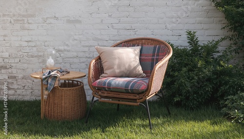 Woven chair featuring a coz...