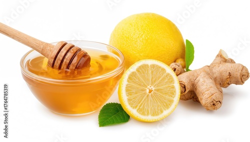 Natural honey in a clear gl...