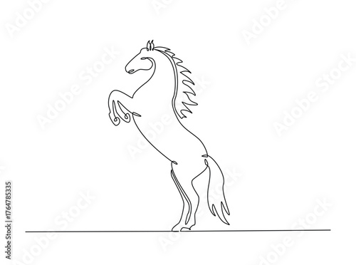 Wild horse art in single outline illustration. Continuous line art drawing of wild stallion.