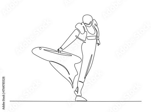 Spanish bullfighter - Matador in single outline illustration. Continuous line art drawing of matador during the bullfight. Editable stroke.
