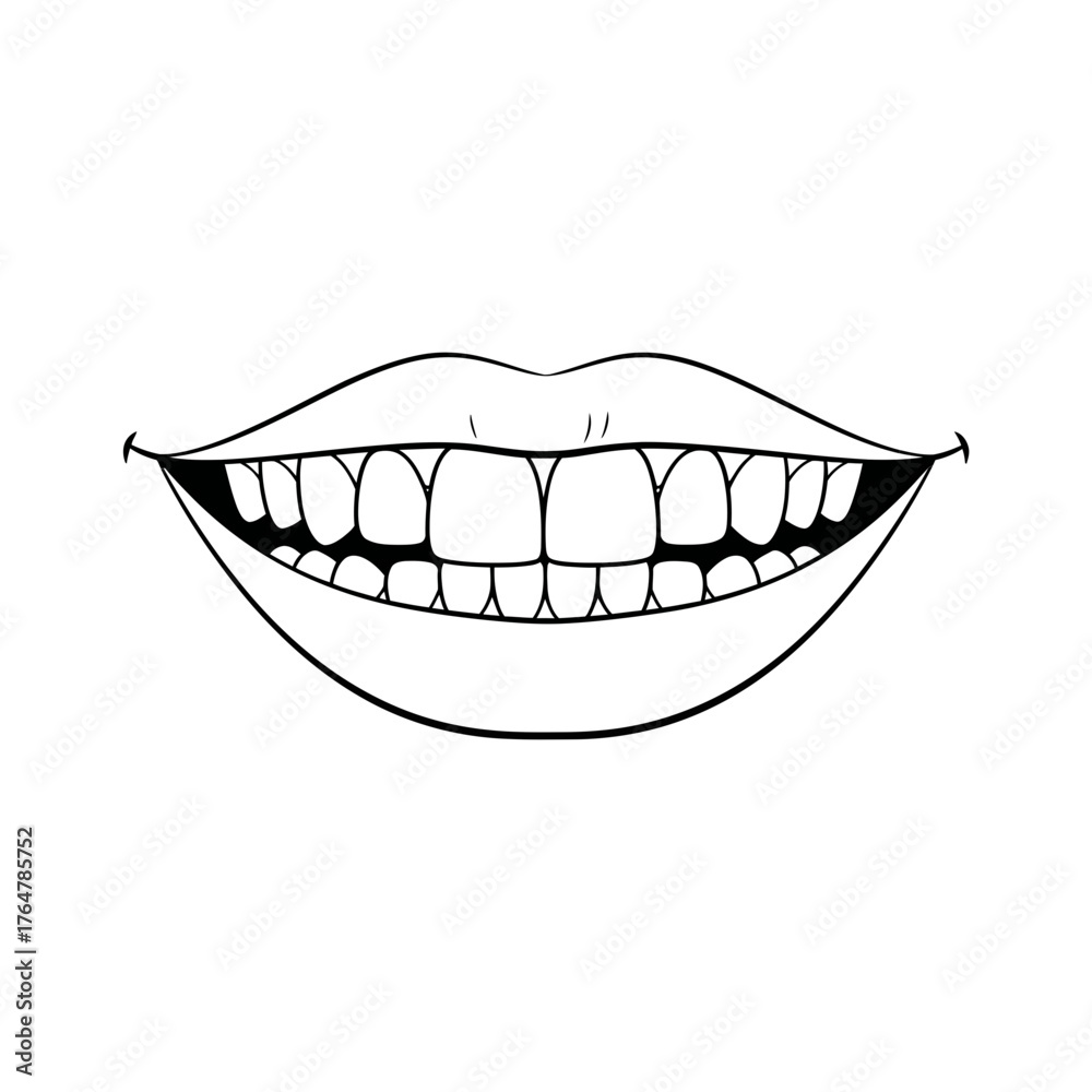 Obraz premium Smiling mouth with teeth isolated on white background, a symbol of dental health and hygiene