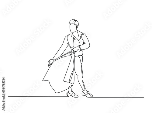 Spanish bullfighter - Matador in single outline illustration. Continuous line art drawing of matador during the bullfight. Editable stroke.